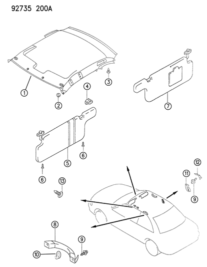 1993 Dodge Colt Clip-HEADLINING Diagram for MB817060