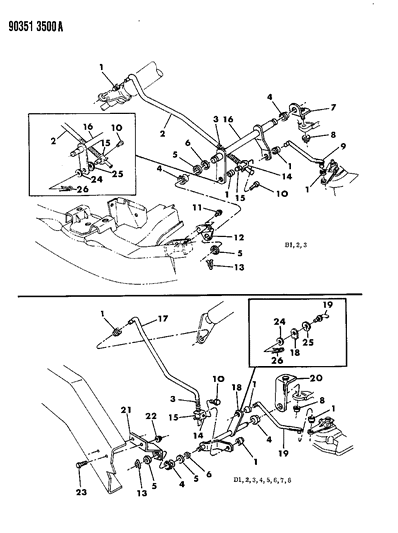 1990 Dodge W250 Controls, Gearshift, Lower Diagram