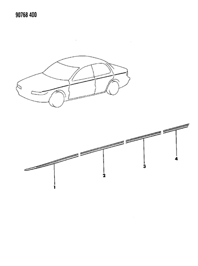 1990 Dodge Colt Tape Stripes & Decals - Exterior View Diagram 2