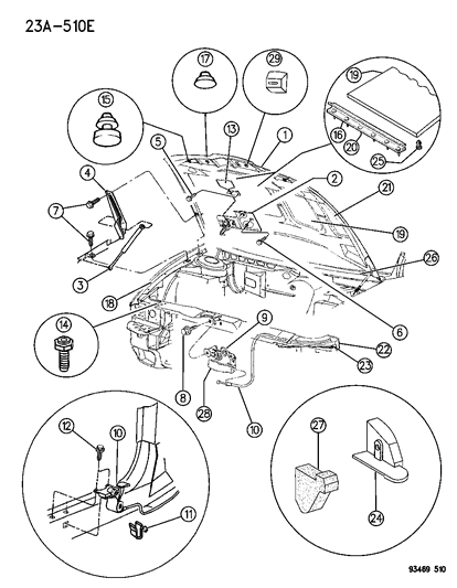 1993 Dodge Intrepid Hood Panel Assembly Diagram for 4756604