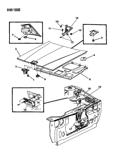 1989 Dodge Dynasty Hood & Hood Release Diagram