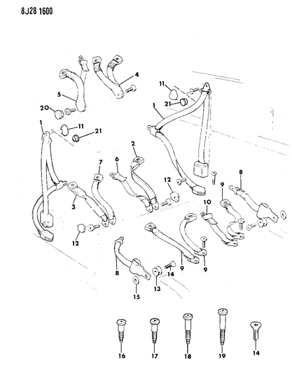 1988 Jeep J20 Front Retractor Seat Belt Right Diagram for 5AH02JH9
