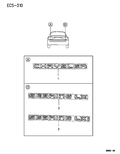 1996 Chrysler Sebring Decal - Mouldings Diagram