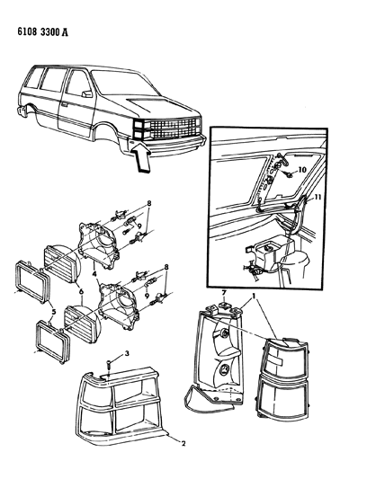 1986 Dodge Caravan Lamps - Front Diagram