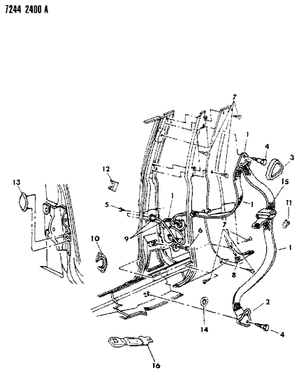 1987 Chrysler Fifth Avenue Belt - Front Seat Lap And Shoulder Diagram 2