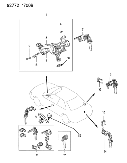 1993 Dodge Colt Cylinder Lock Trunk Lid Lo Diagram for MB923955