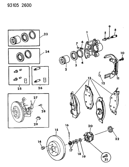 1993 Dodge Daytona Brakes, Front With Rear Disc Brakes Diagram