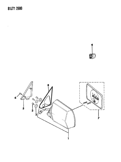 1985 Jeep Cherokee Mirror - Exterior Diagram 1