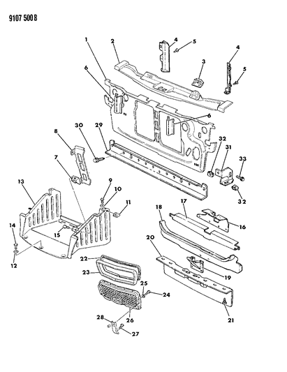 1989 Chrysler TC Maserati Grille & Related Parts Diagram