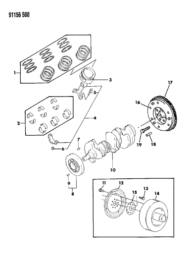 1991 Chrysler Town & Country Crankshaft, Pistons And Torque Converter Diagram 3