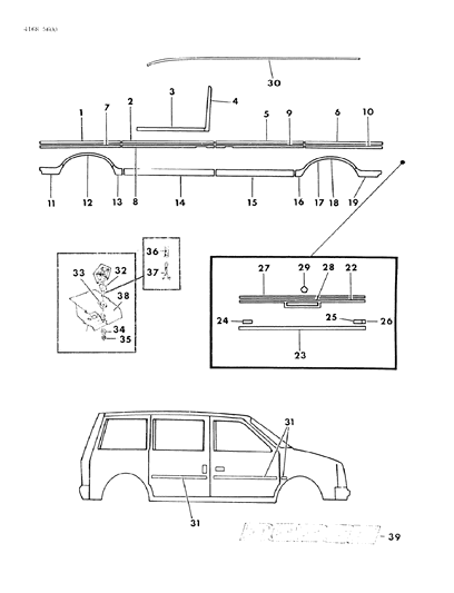 1984 Dodge Caravan Mouldings & Ornamentation - Exterior View Diagram 1