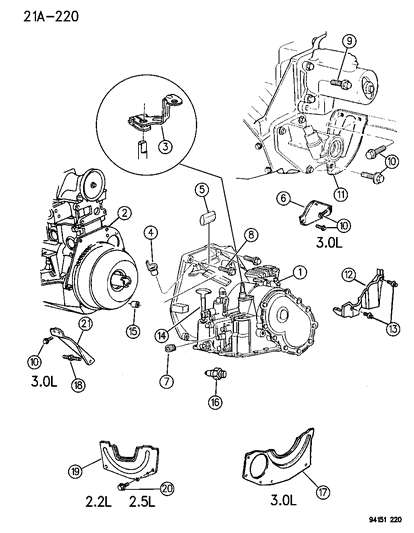 1994 Chrysler LeBaron Transaxle Mounting & Miscellaneous Parts Diagram 1