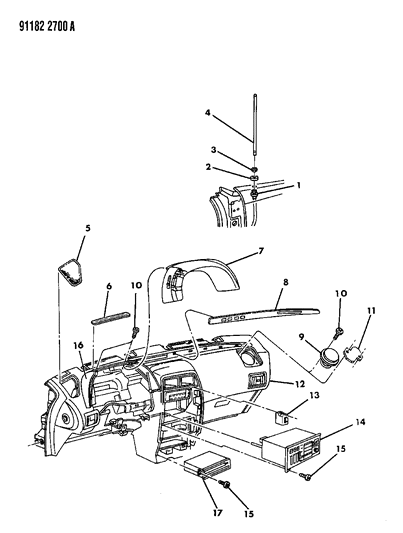 1991 Dodge Daytona Instrument Panel, Radio & Antenna Diagram