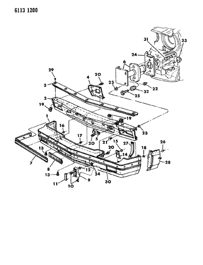 1986 Chrysler New Yorker Bumper, Front Diagram