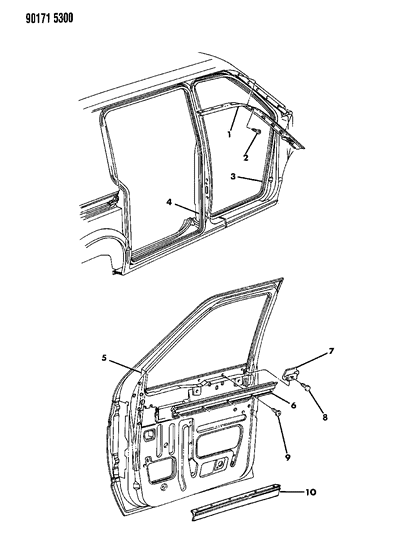 1990 Dodge Caravan Door, Front & Side Weatherstrips Diagram