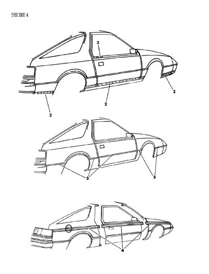 1985 Dodge Daytona Tape Stripes & Decals - Exterior View Diagram 1