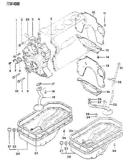 1987 Dodge Colt Oil Pan & Timing Chain Cover Diagram