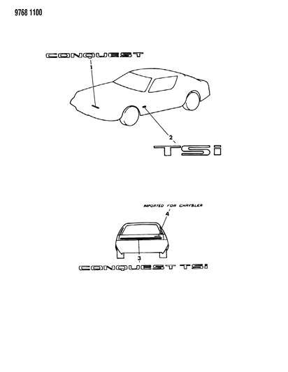 1989 Chrysler Conquest Tape Stripes & Decals - Exterior View Diagram