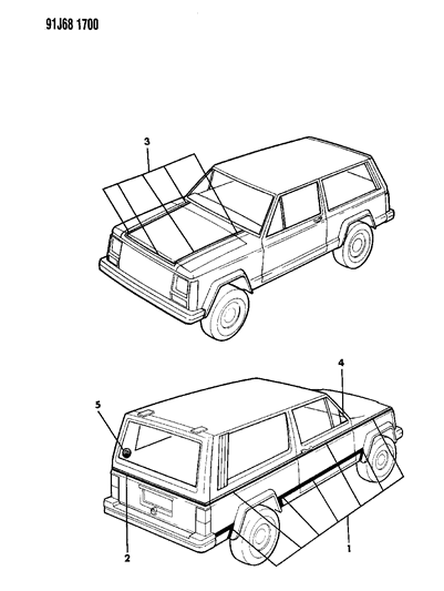 1991 Jeep Cherokee Decals, Exterior Diagram 2