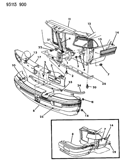 1993 Chrysler LeBaron Sedan Fascia, Front Diagram