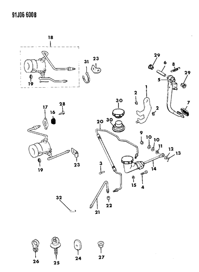 1992 Jeep Comanche Control-W/TUBE -Hydraulic Clutch Diagram for 53006068