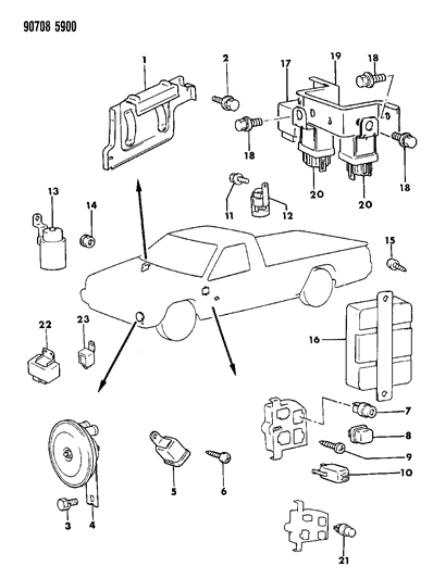 1990 Dodge Ram 50 Horn - Relay - Flasher Diagram