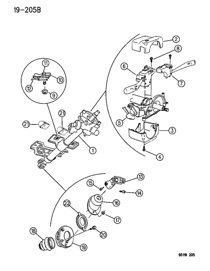 1995 Dodge Neon Column, Steering, Upper And Lower Diagram