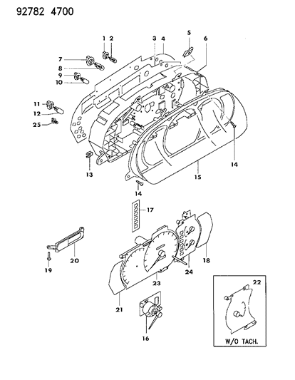 1993 Dodge Colt Cluster, Instrument Panel Diagram 1