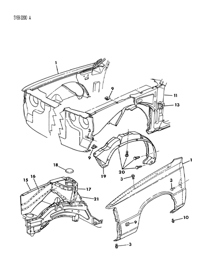 1985 Chrysler LeBaron Base Fender Diagram