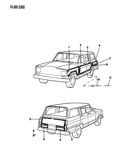 1991 Jeep Grand Wagoneer Mouldings, Exterior - Lower Diagram