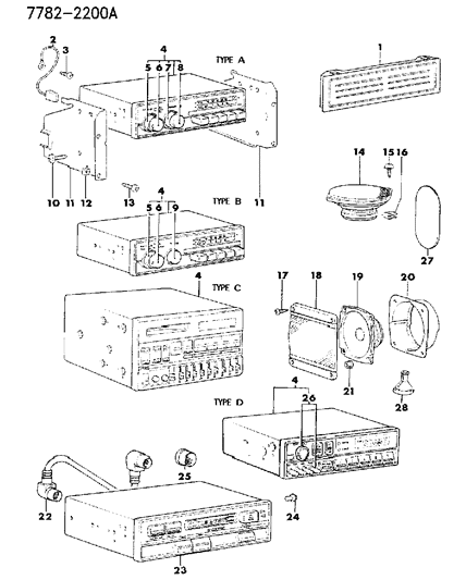 1987 Dodge Ram 50 Radio, Tape Deck And Speakers Diagram