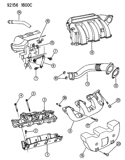 1992 Dodge Grand Caravan Manifolds - Intake & Exhaust Diagram 3