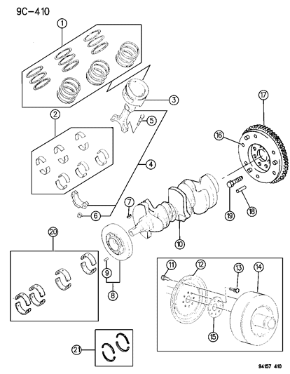 1994 Dodge Shadow Crankshaft , Piston & Torque Converter Diagram 3