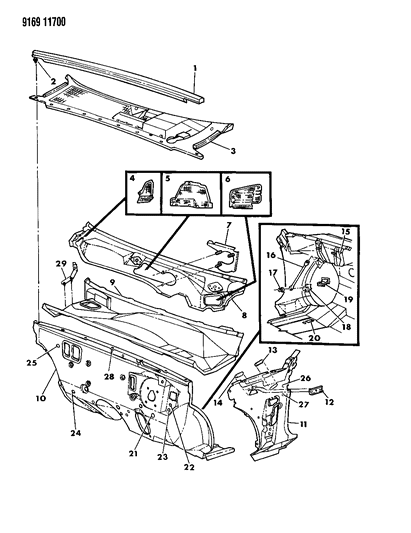 1989 Dodge Daytona Cowl & Dash Panel Diagram