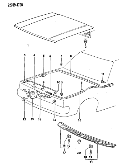 1992 Dodge Ram 50 Hood & Hood Release Diagram