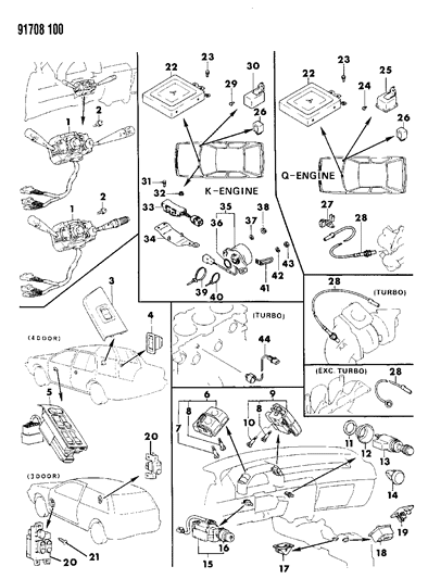 1991 Dodge Colt Switches & Electrical Controls Diagram