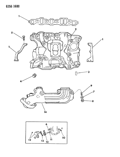 1987 Dodge Dakota Manifolds - Intake & Exhaust Diagram 2