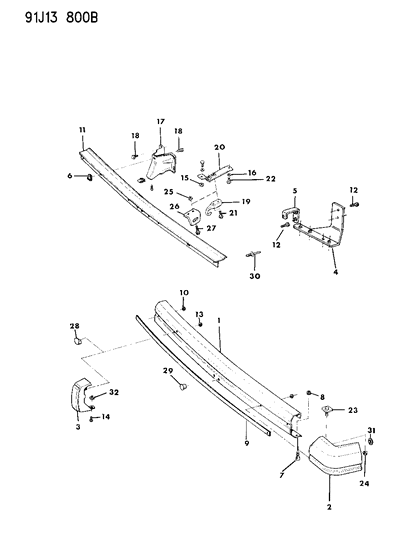 1993 Jeep Cherokee Bumper, Rear Diagram