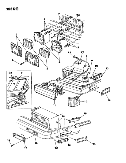 1989 Dodge Dynasty Lamps - Front Diagram