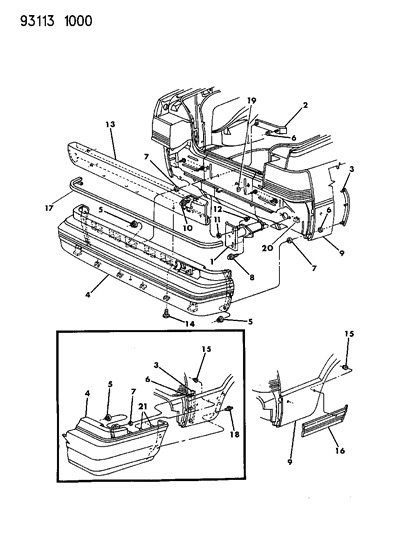 1993 Dodge Spirit Strip-Bright Rear Bumper FASCIA Right Diagram for X820KBF