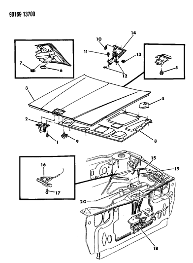 1990 Chrysler New Yorker Hood & Hood Release Diagram