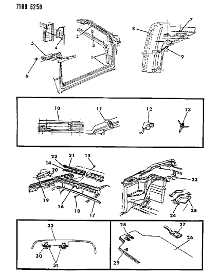 1987 Chrysler LeBaron Rail, Header And Latch Assembly Diagram