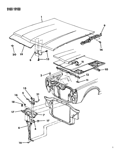 1989 Dodge Diplomat Fender Hood Side Diagram for 3443894