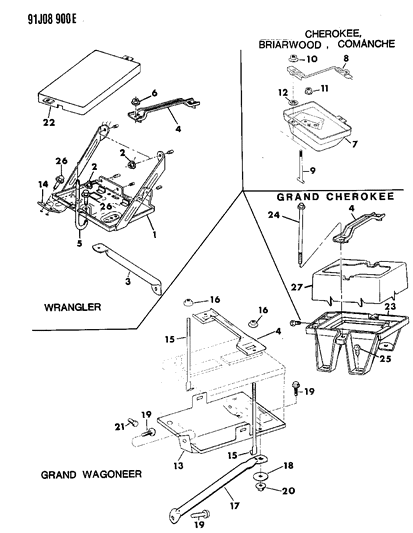 1991 Jeep Wrangler Battery Trays Diagram