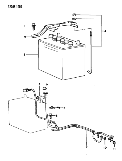 1992 Dodge Colt Battery Trays & Cables Diagram