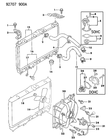 1993 Dodge Stealth Radiator & Related Parts Diagram