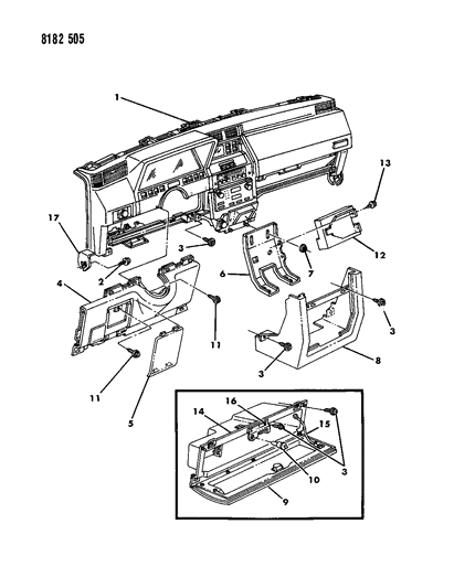 1988 Dodge Shadow Instrument Panel W/Passive Restraint Diagram