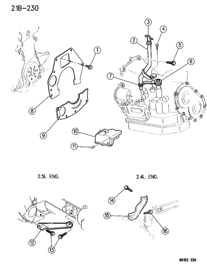 1995 Chrysler Cirrus Transaxle Mounting & Miscellaneous Parts Diagram 2