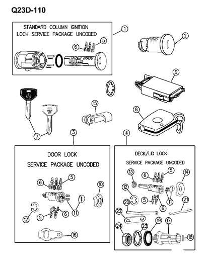 1993 Dodge Intrepid Lock Cylinders & Double Bitted Lock Cylinder Repair Components Diagram