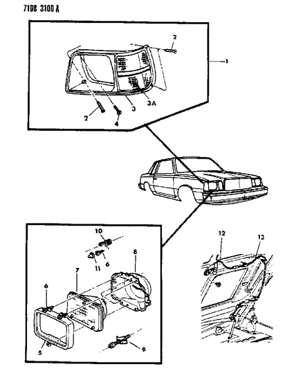 1987 Dodge Aries Lamps - Front Diagram